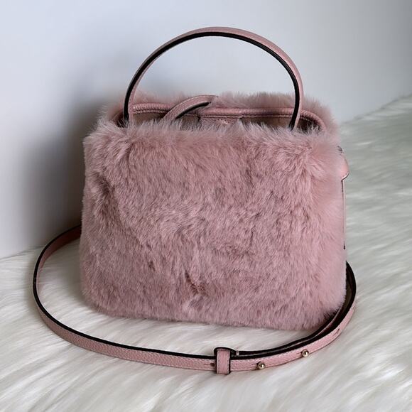 NWT Kate Spade Knott Faux Fur Mini Crossbody Tote Purse/Pink/Faux Fur - Picture 2 of 10